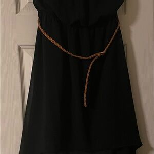 Mine Black High Low Dress with Tan Belt